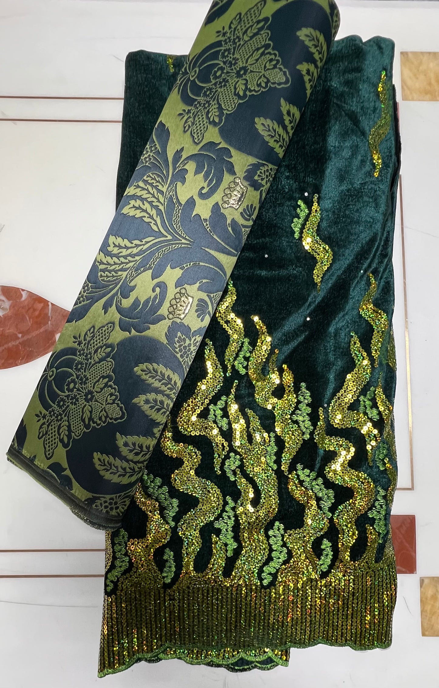 Men and Women Green Damask Gele and Fila