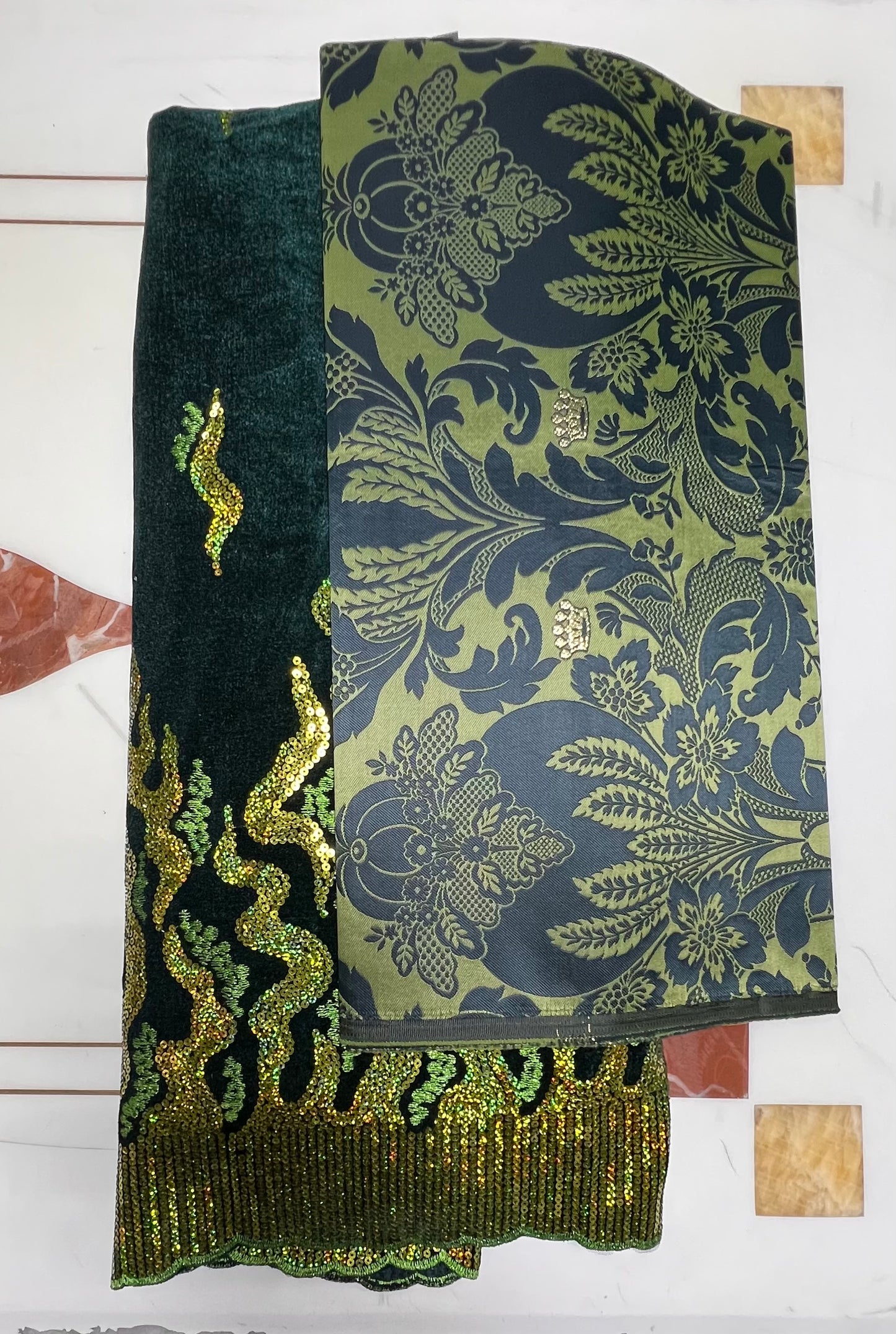 Men and Women Green Damask Gele and Fila