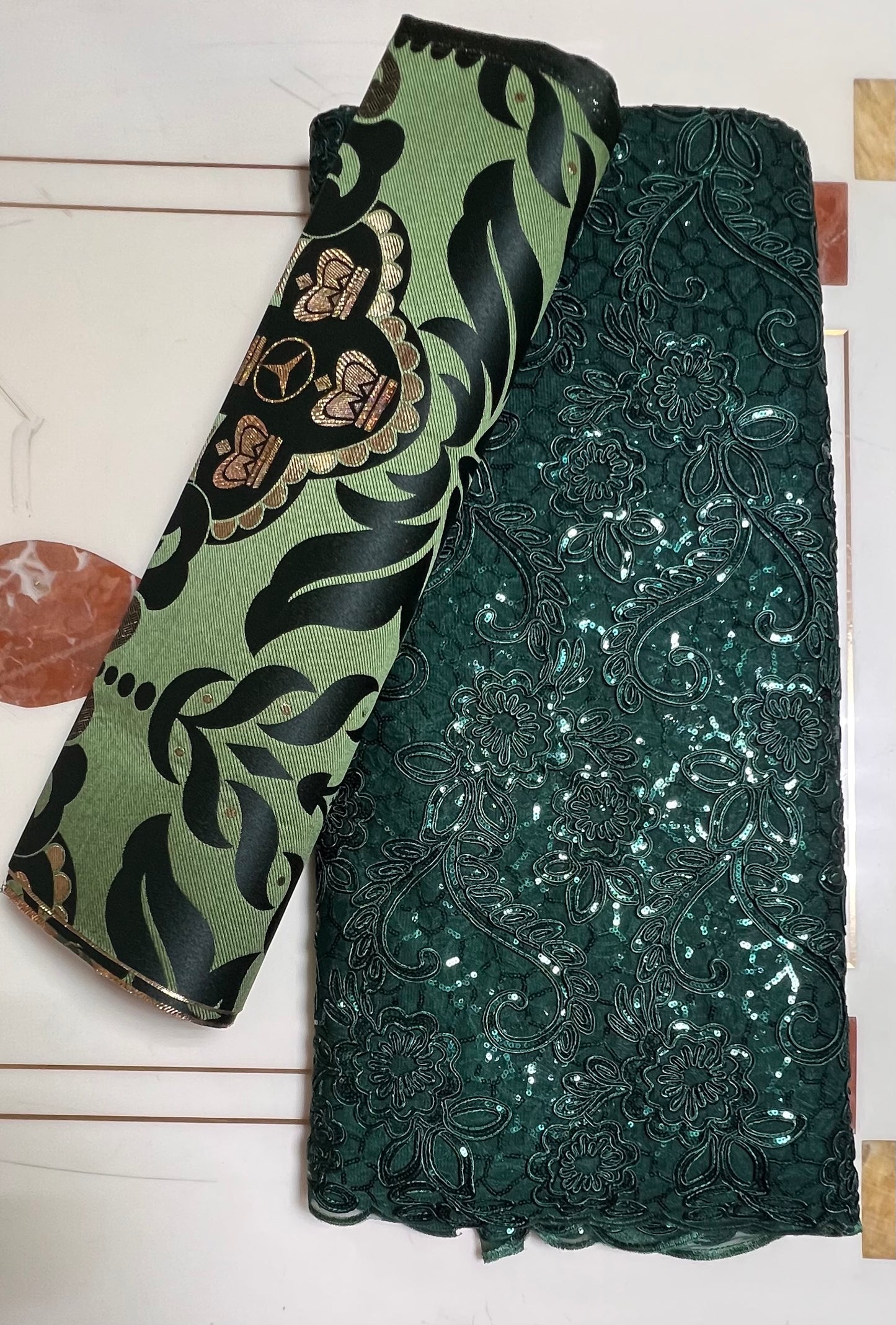 Men and Women Green Damask Gele and Fila